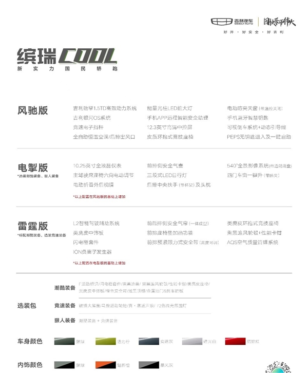 年轻人又一台入门“小钢炮” 吉利缤瑞COOL开启预定:9.58万元起